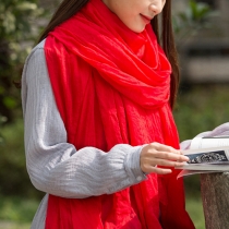 Fashion Wrinkled Woven Solid Color Oblong Scarf