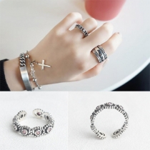 Retro Style Rhinestone Hollow Out Adjustable Size Ring