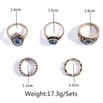 Fashion Retro Geometrric Shaped Turquoise Ring Five Piece Set