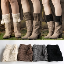 Fashion Solid Color Tassel Knitted Boot Socks Leg Warmers