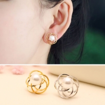 Fashion Bead Inlaid Hollow Out Spiral Shaped Stud Earrings