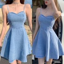 Fashion Old Washed Denim Slip Dress