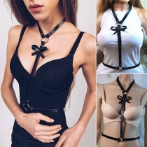 Sexy Artificial Leather PU Bowknot Cutout Halter Belt