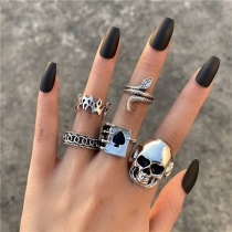 Punk Style Snake Skull Spades Solitaire Shape 5-piece Rings Set