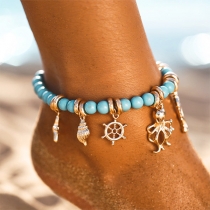 Bohemia Style Beaded Conch Octopus Pendant Anklet