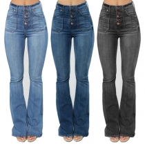 Fashion Old-washed High Waist Wide-leg Denim Jeans