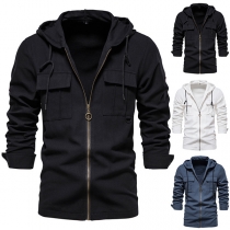 Fashion Solid Color Drawstring Hoodie Jacket for Men