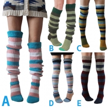 Fashion Contrast Color Stripe Knitted Pile Socks