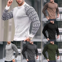 Fashion Floral Pattern Round Neck Long Sleeve Knitted Shirt for Men