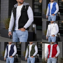Casual Denim Spliced Cotton Hoodie Jacket for Men