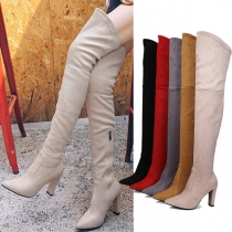 Fashion Solid Color Pointed-toe Heeled Over-the-knee Boots