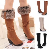 Fashion Warm Artificial Fur Lined Wedge Boots