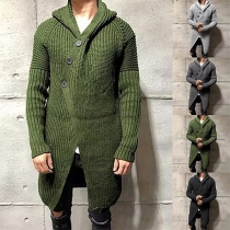 Fashion Solid Color Long Sleeve Hooded Knitted Cardigan for Men