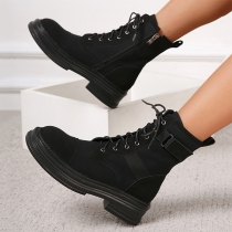 Fashion Lace-up Side Zipper Buckle Ankle Boots