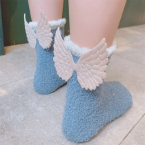 Fashion Plush Floor Socks with Angel Wing Decoration-2 Pair/Set