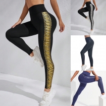 Fashion Solid Color Lace Spliced Lace-up High-rise Skinny Leggings