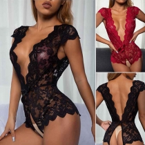 Sexy Solid Color V-neck Backless Lingerie Bodysuit