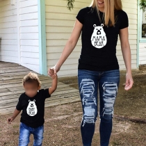 Parent-child Shirt with Bear-shaped print and Letters