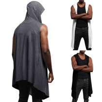 Casual Solid Color Sleeveless Hoodie Cardigan for Men