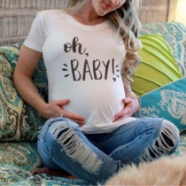 Oh Baby-Printed Round Neck Short Sleeve Maternity Shirt