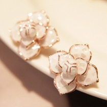 Fashion Rhinestone Camellia Shaped Stud Earrings