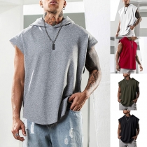 Street Fashion Solid Color Hooded Sleeveless Shirt for Men