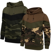 Street Fashion Contrast Color Camouflage Print Drawstring Hooded Sweatshirt for Men