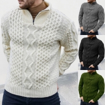 Fashion Half-zip Stand Collar Long Sleeve Knitted Sweater for Men