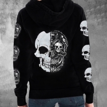 Punk Fashion Skull Printed Long Sleeve Hooded Sweatshirt