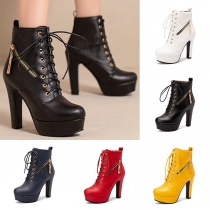Fashion Lace-up High-heeled Ankle Boots