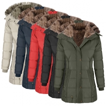Fashion Warm Plush Spliced Long Sleeve Hooded Winter Coat