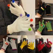 Fashion Contrast Color Pom-pom Knitted Gloves