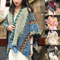 Bohemia Style Contrast Color Tassel Knitted Scarf