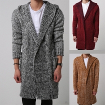 Casual Long Sleeve Hooded Patch Pockets Knitted Cardigan for Men