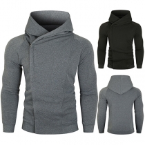 Casual Slant Zipper Long Sleeve Hooded Sweatshirt for Men