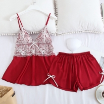 Casual Comfy Lace Spliced Two-piece Pajamas Set
