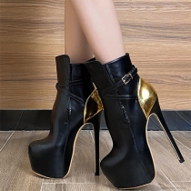 Sexy Contrast Color Artificial Leather PU Cross Strap Buckle Platform High-heeled Ankle Boots