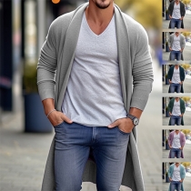 Fashion Solid Color Lapel Long Sleeve Thin Knitted Cardigan for Men