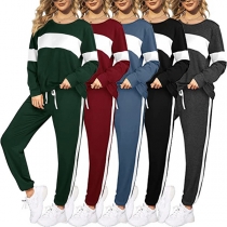 Street Fashion Contrast Color Stripe Printed Two-piece Set Consist of Sweatshirt and Drawstring Sweatpants