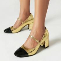 Vintage Contrast Color Block Heeled Mary Jane Shoes