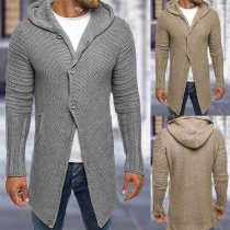 Fashion Solid Color Long Sleeve Hooded Knitted Cardigan