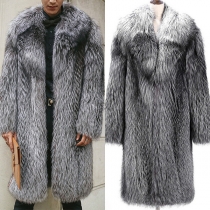 Fashion Warm Lapel Long Sleeve Artificial Fur Coat for Men