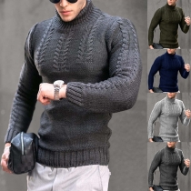 Fashion Solid Color Turtleneck Long Sleeve Cable Pattern Knitted Sweater for Men