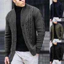 Fashion Solid Color Long Sleeve Cable Pattern Knitted Cardigan for Men