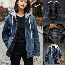 Fashion Old-washed Unisex Denim Jacket with Detachable Hooded and Detachable Warm Lined（Size Run Small）