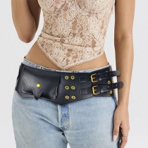Punk Style Rivet Bucket Artificial Leather PU Waist Belt with Pockets