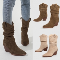 Vintage Pointed-toe Block Heeled Draped Boots