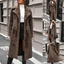 Fashion Notch Lapel Long Sleeve Plush Coat for Women