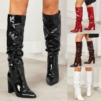 Fashion Pointed-toe Block Heeled Artificial Leather PU  Boots