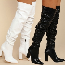 Fashion Pointed-toe Block Heeled Artificial Leather PU Over-the-knee Boots